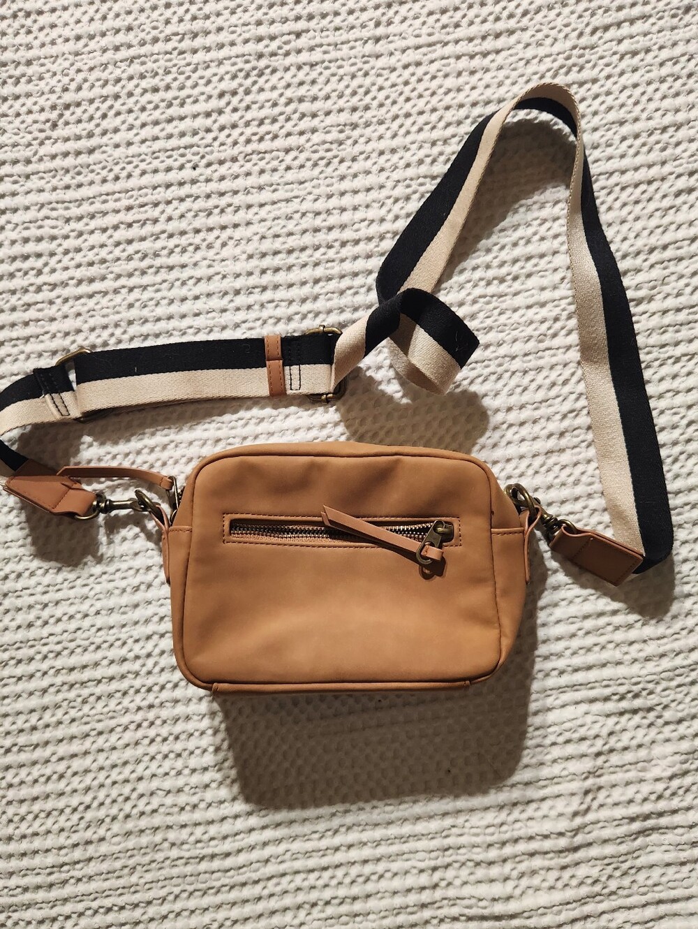 Tan Leather Crossbody Bag with Adjustable Web Strap
